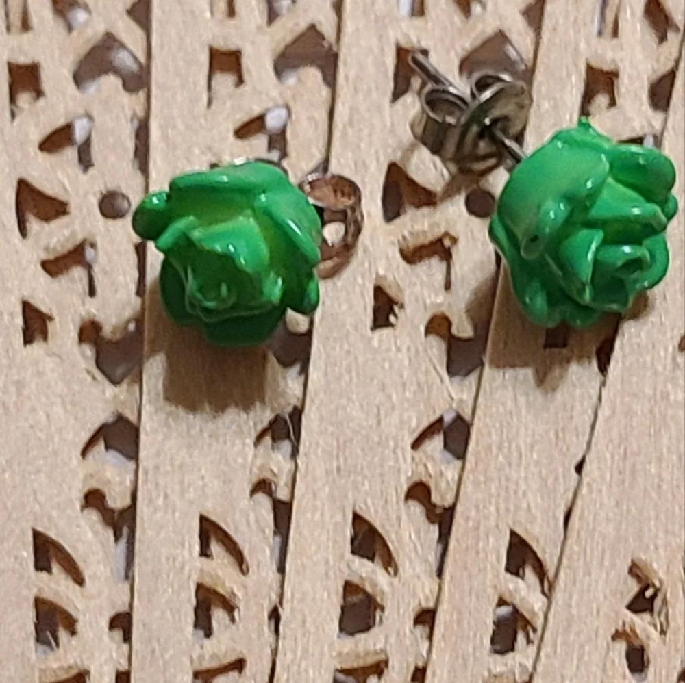 Green Rose Stud Earrings